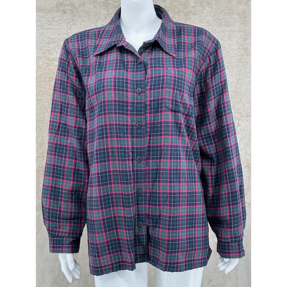 LL Bean Top Womens XL Plaid Button Up Shacket Fleece Lined Flannel Outdoor Cabin